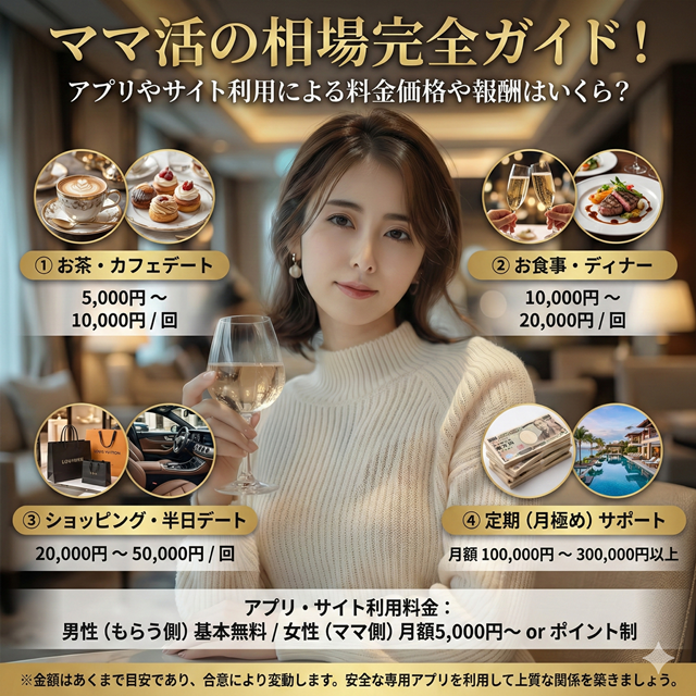 ママ活の相場完全ガイド！アプリやサイト利用による料金価格や報酬はいくら？